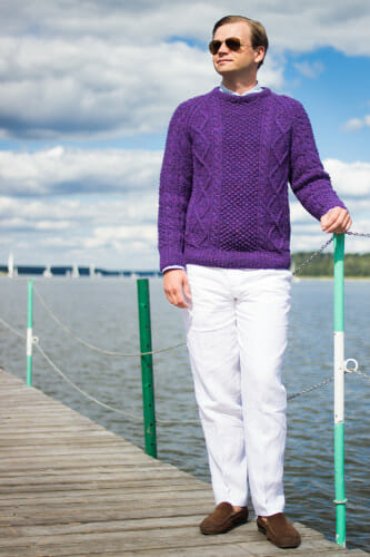 purpurowy sweter irlandzki męski