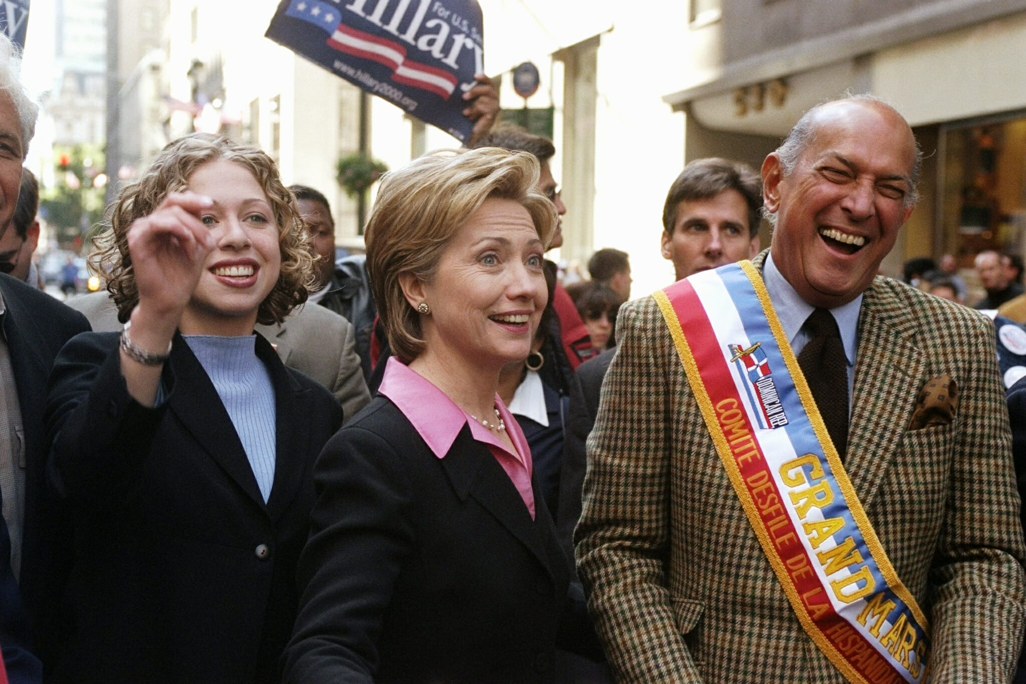 Senate hopeful Hillary Rodham Clinton is flanked by her daug