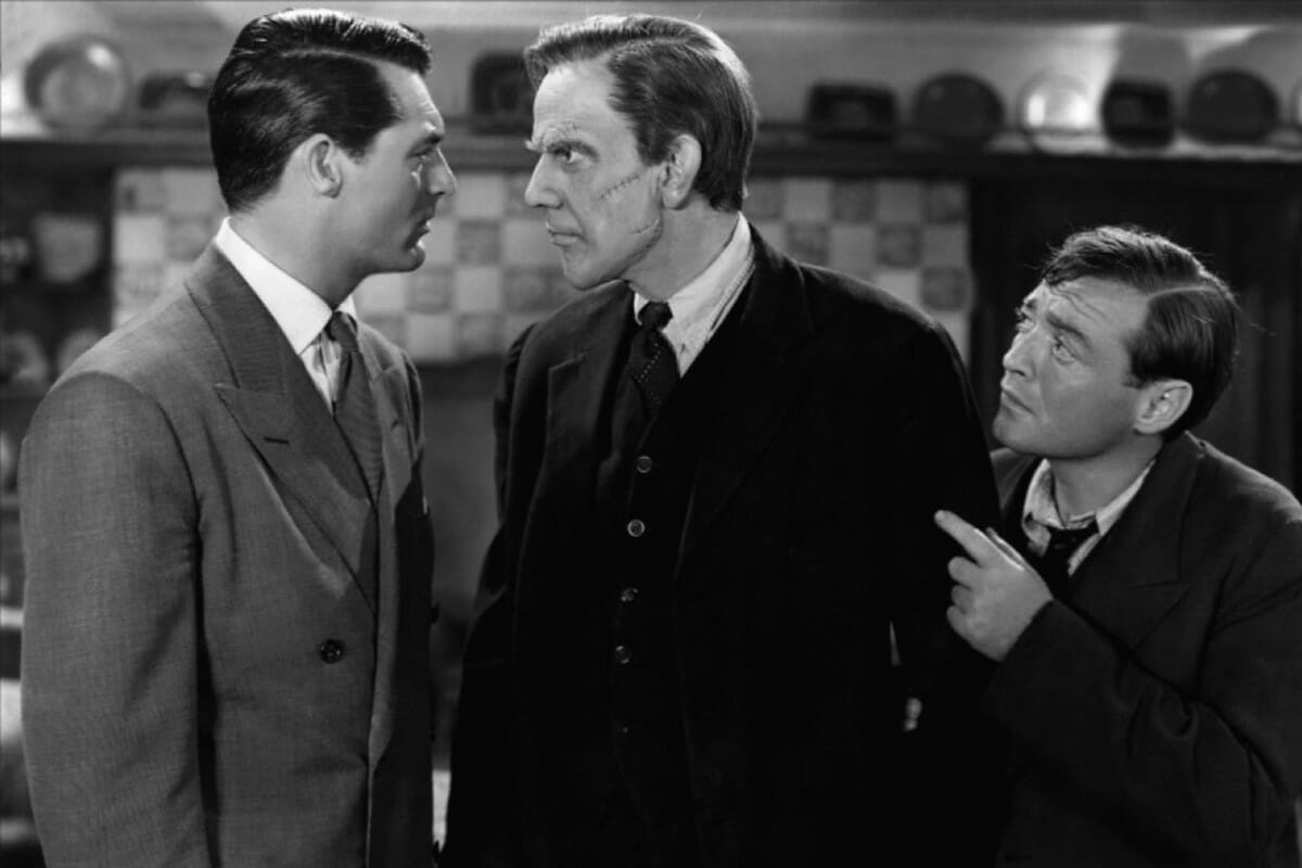ARSENIC AND OLD LACE, from left: Cary Grant, Raymond Massey, Peter Lorre, 1944