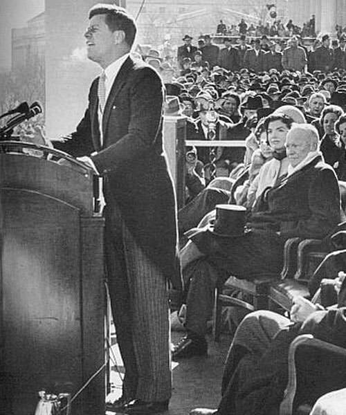 John-F.-Kennedy-in-morning-dress-delivering-his-inaugural-address-January-20-1961