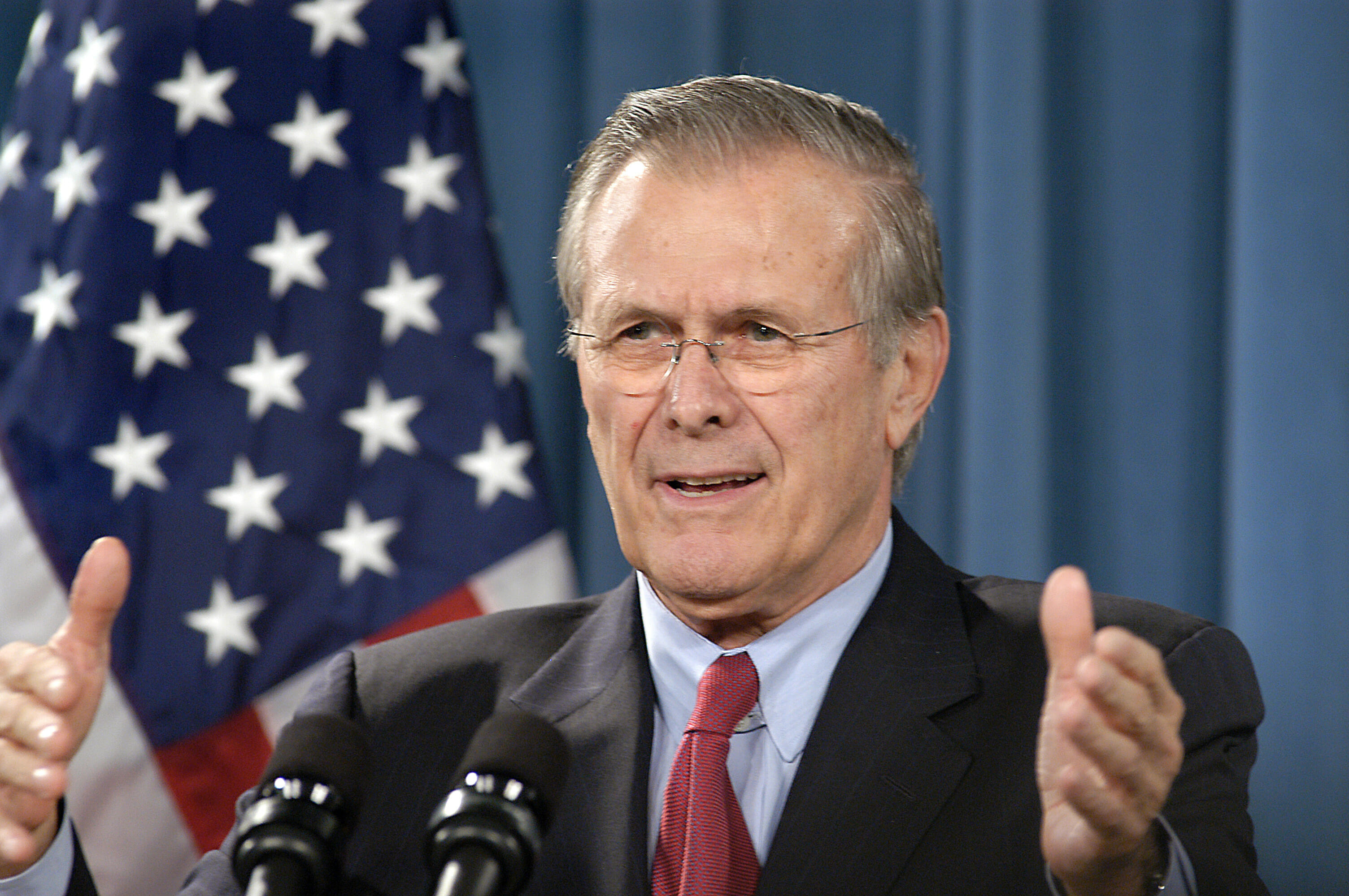 Secretary of Defense Rumsfeld during the media available with Ru