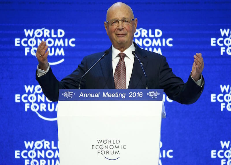 WEF founder Schwab addresses the attendees during the official opening session of the Annual Meeting of the WEF in Davos