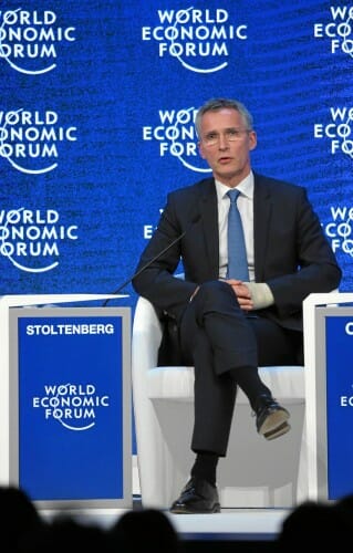 DAVOS/SWITZERLAND, 22JAN16 - Jens Stoltenberg, Secretary-General, North Atlantic Treaty Organization (NATO), Brussels is captured during the session 'The Global Security Outlook' at the Annual Meeting 2016 of the World Economic Forum in Davos, Switzerland, January 22, 2016. WORLD ECONOMIC FORUM/swiss-image.ch/Photo Remy Steinegger